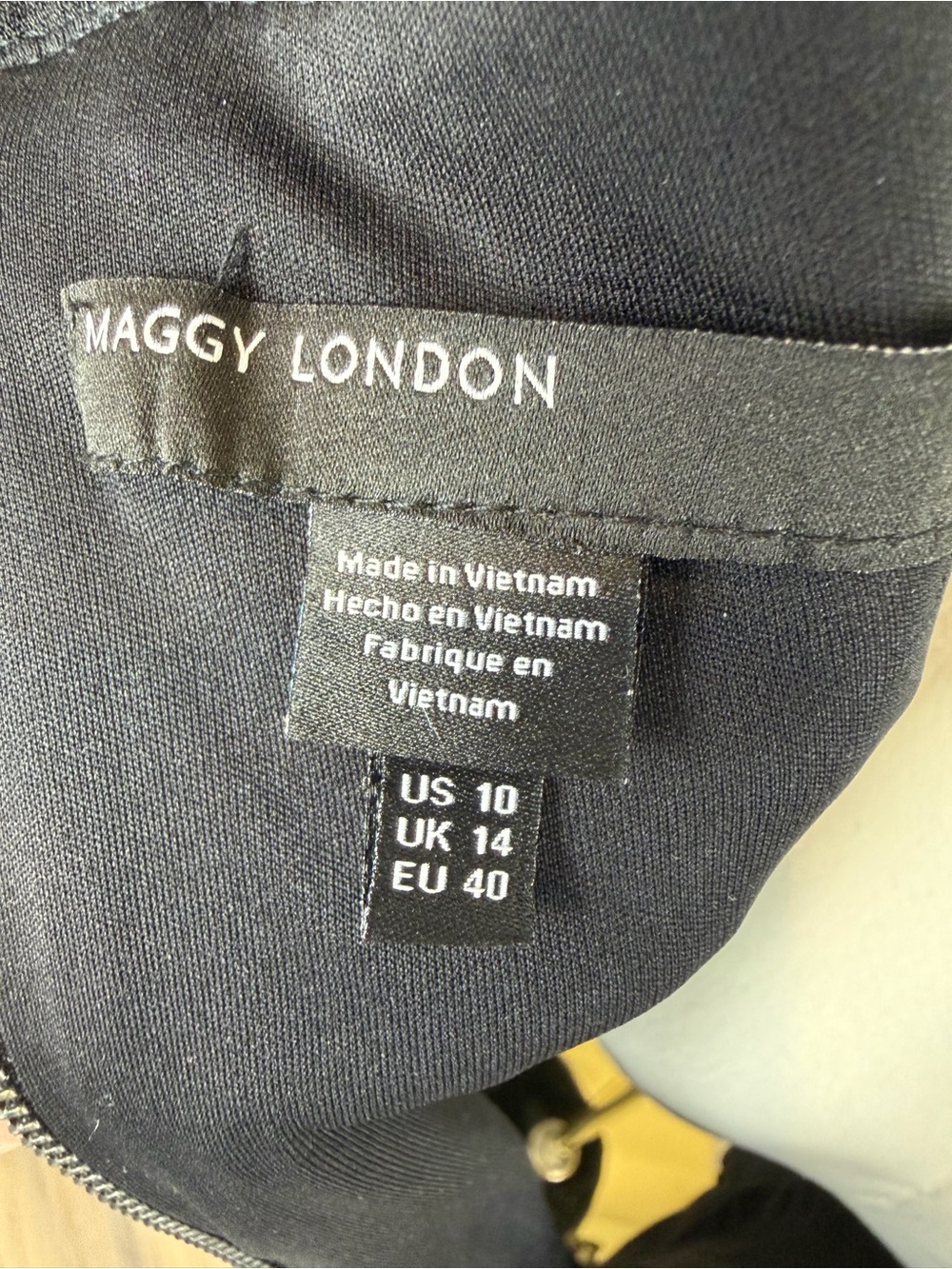 NWOT Maggy London Black Sheer Mesh Yoke Long Sleeve Sheath Dress, size 10 - Picture 3 of 11